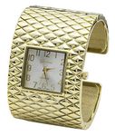 Blekon Collections Analog Quartz Womens Wide Cross Patterned Bangle Watch, Gold, Medium, Blekon Fashion, Wide Bangle