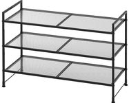 SimpleHouseware 3-Tier Stackable Mesh Shoe Racks with Shelves for 9 Pairs of Shoes Storage, Black