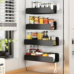 Magnetic Spice Rack for Refrigerator, Magnetic Shelf Fridge Spice Rack Organizer 4 Pack with 16 Hooks, Moveable Strong Magnetic Seasoning Organizer and Shelf for Kitchen Refrigerator Microwave