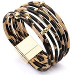 Suyi Leopard Wrap Bracelet Boho Layered Leather Bracelets Handmade Multilayer Bracelet Valentine's Day Gift for Women Leopard1