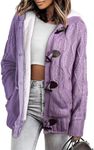Sidefeel Women's Cable Knit Cardigan Hooded Sweater Coat Outwear with Pockets Small Purple