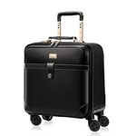 THE CLOWNFISH Luxury Luggage Faux Leather Hardsided Suitcase Spinner 8 Wheel Trolley Bag Travel Laptop Roller Case (Black), H-56 Centimeters