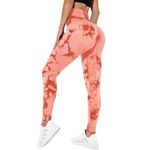 Litthing Tie Dye Yoga Leggings Seamless High Waisted Yoga Pants Tummy Control Butt Lifting Gym Leggings Workout Sports Tights for Gym Outdoor Red