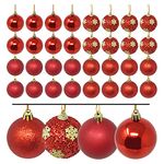 Red Ball Ornaments - Set of 32 Christmas Bulb Ornaments - Red Shiny - Red Glitter - Shatterproof Ornaments - Red Christmas Decorations by Banberry Designs