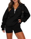 CHICZONE Womens Hoodies 1/4 Zip Up Long Sleeve Oversized Hooded Sweatshirts Fall Winter Plus Size Fleece Trendy Loose Pullover Tops Black XX-Large