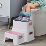 Toddler Step Stool for Bathroom Sink, 2 Step Stool for Kids Toilet Potty Training(Pink)