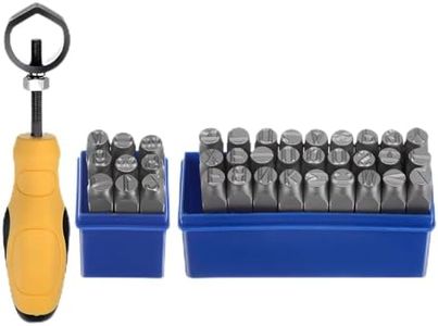 HARFINGTON 36pcs Metal Stamping Kit 25/64" (10mm) (A-Z, 0-8, "&" Symbol) Steel Letter Punch Press Tool with Holder to Stamp on Metal, Plastic, Wood, Leather, Silver