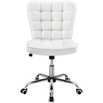 Yaheetech Armless Desk Task Chair Mid-back Office Chair Faux Leather Computer Chair with Adjustable Seat Height, Metal Base and Rolling Wheels for Home/Office White