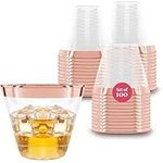 100 Rose Gold Plastic Cups | 9 oz | Hard Disposable Cups | Plastic Wine Cups | Plastic Cocktail Glasses | Plastic Drinking Cups | Bulk Party Cups | Wedding Tumblers | Clear Plastic Cups