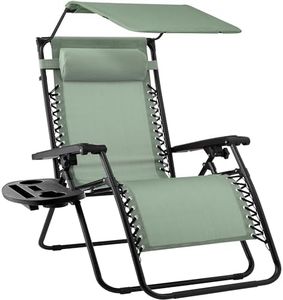 Best Choice Products Folding Zero Gravity Outdoor Recliner Patio Lounge Chair w/Adjustable Canopy Shade, Headrest, Side Accessory Tray, Textilene Mesh - Sage Green