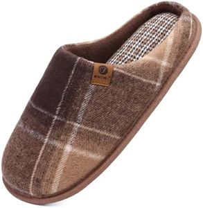 ONCAI Mens Fadebrown Knit Stripes Cozy Memory Foam Scuff Slippers Slip On Warm House Shoes Indoor/Outdoor With Best Arch Surpport Size 14