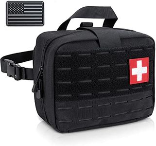 LIVANS Tactical Molle Medical Pouch of Upgraded Size, First Aid Large Capacity IFAK EMT Detachable Quick Release with Headrest Mount Include Flag and Cross Patch, Black, Free Size