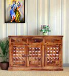 SONA ART & CRAFTS Solid Sheesham Wood Sideboard Tv Cabinet for Living Room | Free Standing Movable Tv Unit Side Board Table with 3 Drawer & 2 Cabinet Storage Furniture for Home | Natural Finish