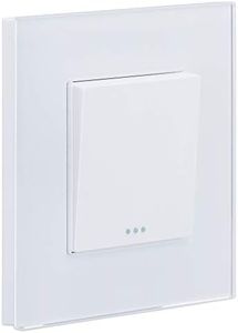 Navaris Interruptor de pared de cristal - Switch con pulsador para luz - Placa individual de vidrio de 8.5 x 8.5 x 4 CM empotrable en pared - Blanco