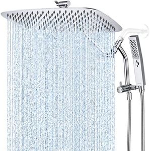 G-Promise All Metal 16 Inch Shower Head with Massage Mode Handheld, Rain Shower Head with Handheld Spray Combo, 3-Way Diverter with Pause Setting, 12 Inch Adjustable Extension Arm (Chrome)