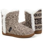 Zizor Ladies' Jenna Knit Slipper Boots with Memory Foam, Fur Lined Comfy House Shoes for Indoor Outdoor, Cream Coffee