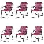 GYMAX Folding Chairs, Patio Lawn Chair Set with Armrest, Indoor/Outdoor Webbing Lightweight Dinning Chair, Portable Beach Chair for Outside, Camping, Backyard (Red & Black, 6)