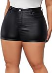 MakeMeChic Women's High Waisted Leather Look Stretchy Skinny Denim Shorts Black C 1XL