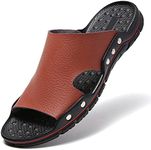 JINDELI Men's Summer Leather Slide Sandals Open Toe Beach Slippers Shoes, Brown, 8.5