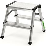 KADAX Folding Ladder, Aluminium Double-Sided Step Ladder up to 125 kg, Portable Ladder with Non-Slip Steps, Lightweight and Sturdy Ladder (Silver, 2 Steps)