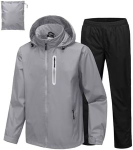 Men's Waterproof Golf Rain Suit Rain Gear Light Grey Jacket Black Pants S