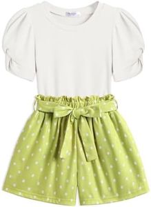 Arshiner Toddler Girls Summer Outfits 2 Piece Set Knit Twist Puff Sleeve Top and High Waist Paper Bag Short with Pockets