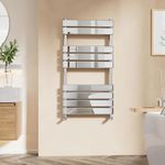 EMKE Flat Panel Heated Towel Rail Modern Design Bathroom Radiator Chrome Towel Radiator 950 x 500 mm Towel Warmer Versatile Floor/Wall Mounted Ladder Rad