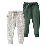 Azalquat Toddler Boys Cotton Jogging Pants, Pull-On Cartoon Picture Sweatpants（1-Pack or 2-Pack） (Green & White Yarn, 6-7 Years)