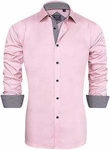 J.VER Men's Casual Long Sleeve Stretch Dress Shirt Wrinkle-Free Regular Fit Button Down Shirts, C-pink, Medium