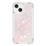 iPhone 13 Case Glitter, 3D Bling Sparkle Quicksand Flowing Liquid Clear Transparent TPU Gel Silicone ShockProof Protective Phone Case for iPhone 13 Cover Girls, Silver & Pink