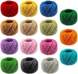 Swpeet 15Pcs Colorful Jute Twine, 2mm 3 Ply 82Ft of Each Natural Jute String for Gift Packing, Plant Hanging, Artworks, DIY Crafts, Picture Display and Embellishments and Christmas Tree Decoration