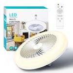 Socket Fan Light with Remote: 11” Screw in Ceiling Fan in Light Socket LED Light Bulb Fan, Multi-Directional Dimmable E27 Wireless Small Ceiling Fans with Lights for Bathroom/Bedroom/Garage-White