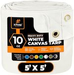 Xpose Safety Canvas Tarp - 10oz White Canvas Tarps Heavy Duty Water Resistant with Brass Grommets- Multipurpose Outdoor Tarpaulin for Camping, Canopy, Trailer, Equipment Cover 5' x 5'