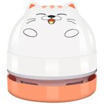 YUNYILAN Mini Desktop Vacuum Cleaner, Portable USB Vacuum Cleaner for Desk Mini Cute Cartoon Desktop Vacuum for Cleaning Eraser Crumbs, Dust, Crumbs, Computer, Keyboard and Car (White Orange)