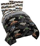 Jay Franco Monster Jam Tracks 5 Piece Full Bed Set - Includes Comforter & Sheet Set - Bedding Features Grave Digger &,Megalodon - Super Soft Fade Resistant Microfiber (Official Monster Jam Product)