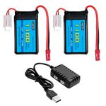 AMZZN 2PCS 7.4V 1100mAh Lipo Battery With 2-in-1 Charger For Wltoys A949 A959 A969 A979 K929 RC Car,Compatible With Most 1/10 1/16 1/18 1/24 Ratio RC Trucks, A320 A321 V353 RC Drone