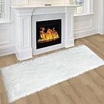 TENNOLA 2x6 Rug Runner Faux Sheepskin Rugs for Living Room Fluffy Washable Rugs for Bedroom Nursery Room Luxury Room Decor White Fur Rug Rectangle Carpet