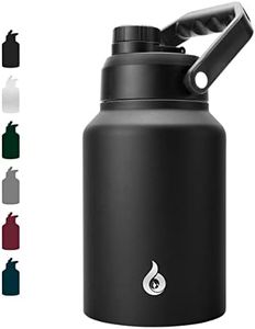 BJPKPK 64oz Insulated Water Bottle, Half Gallon Water Bottle with Large Handle, BPA Free Leak Proof Flask for Sports, Big Stainless Steel Water Bottle with Anti-Slip Bottom, Black