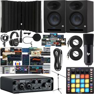 LyxPro 2x2 USB Audio Interface and NEW Creative Software Bundle, New Designed Eris Studio 5 Pair Active Monitors with EBM Waveguide, ATOM MIDI Pad Controller & Sound Isolation Recording Shield