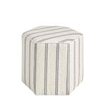 MARTHA STEWART Ellen Accent Ottoman - Solid Wood Frame, Soft Fabric, Hexagonal Small Stool Chair Modern Foam Padded Top Footstool Living Room Furniture Natural, 18" X 18" X 16", Grey Stripes