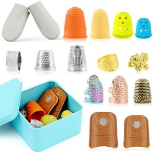 Sewing Thimble Set with Storage Box, Variety of Sizes and Types Metal Copper Sewing Thimble, Premium Finger Protector, Ideal Sewing Tools for DIY Projects