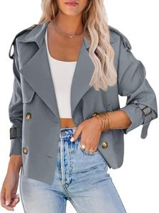 Saodimallsu Women Crop Double Breasted Trench Coat Raglan Sleeve Work Office Cropped Jacket With Pockets