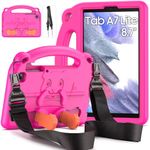 DUZZONA Kids Case for Samsung Galaxy Tab A7 Lite 8.7 Inch 2021(SM-T220/T225/T227),Lightweight Shockproof Case with Shoulder Strap, Handle Kickstand Case for Tab A7 Lite, Rose Pink