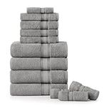 LANE LINEN Luxury Bath Towels Set - 12 Piece 100% Cotton Bathroom Shower Extra Absorbent Towel Super Soft 4 Hand Wash Cloths Space Grey