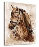 Horse Wall Art Retro Brown Horse Portrait Canvas Pictures Painting Prints Modern Abstract Animal Antique Canvas Artwork Contemporary Wall Art Bedroom Bathroom Framed Ready to Hang 12" x 16"