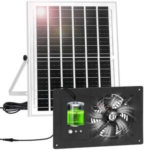AEQ Solar Powered Fan with Battery Run Day/Night, 15W Solar Fan for Chicken Coop with 16.4Ft Cable,3/6H Timer, Waterproof Greenhouse Fans for Shed, Chicken Coop, Ventilation