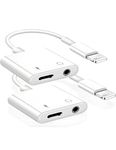 THE BLACK TECH 2 in 1 Lightning to 3.5 mm Headphone Jack Adapter with Charging Port Connector, iOS to Audio & Charging Cable Splitter for iPhone, iPad, Headphone/Earphones - White