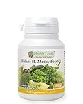 Folate (L-Methylfolate) 1000μg x 90 Capsules, 5-MTHF Active Form of Folic Acid/Vitamin B9, Please See Our 400mcg Version for Pregnancy, Magnesium Stearate Free, Made in Wales