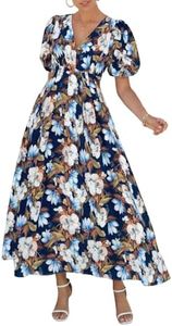 Maxigerui Women's Summer Floral Maxi Dress Spring Wedding Guest Dress 2026 Navy Blue White Floral S