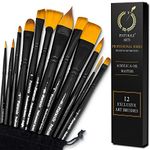 Pinturale Arts Set of 12 Brushes for Acrylic & Oil Painting | Acrylic & Oil Masters | Acrylic Paint Brush Set | Handmade Professional Oil Paint Brush Set | Acrylic Brush Set, Oil Paint Brushes